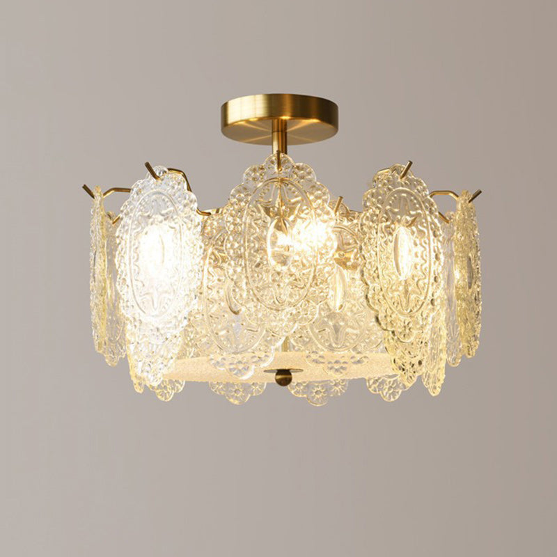 Plafonnier semi-encastré à 5/6 lumières en fer et verre avec perle crème traditionnelle française pour chambre 