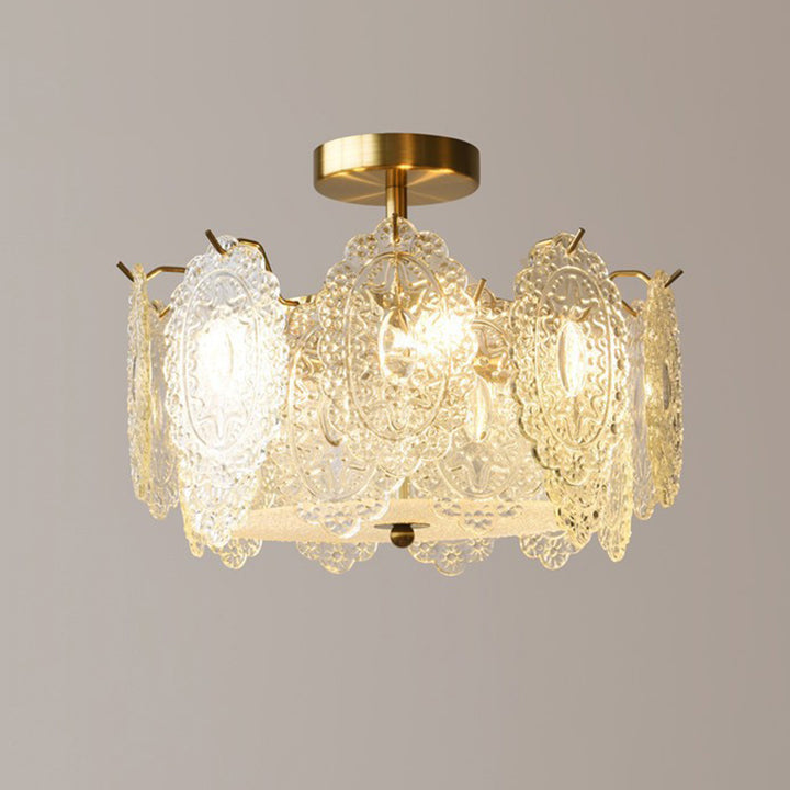 Plafonnier semi-encastré à 5/6 lumières en fer et verre avec perle crème traditionnelle française pour chambre 