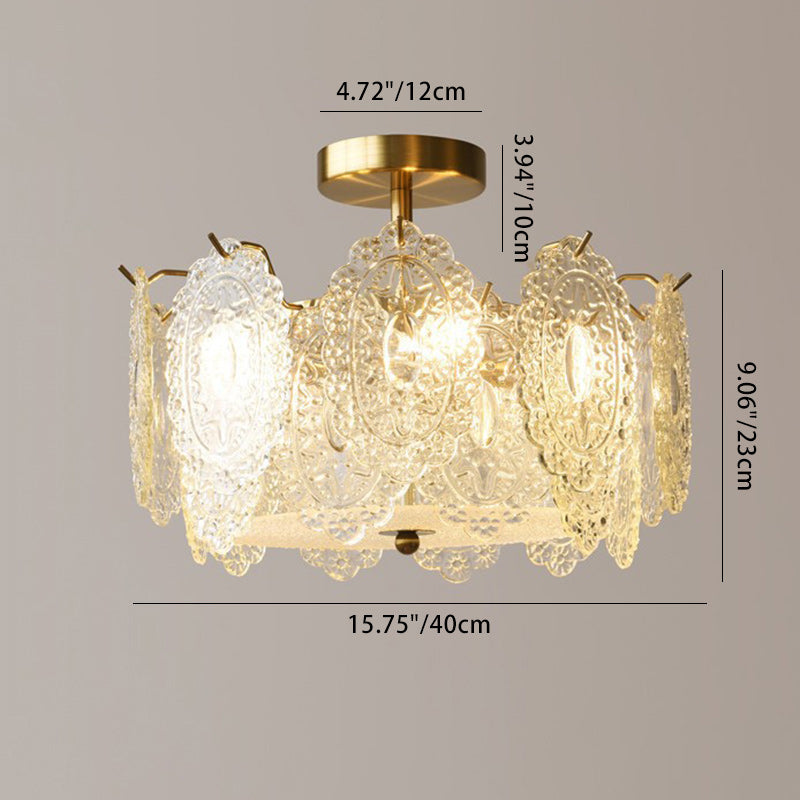Plafonnier semi-encastré à 5/6 lumières en fer et verre avec perle crème traditionnelle française pour chambre 