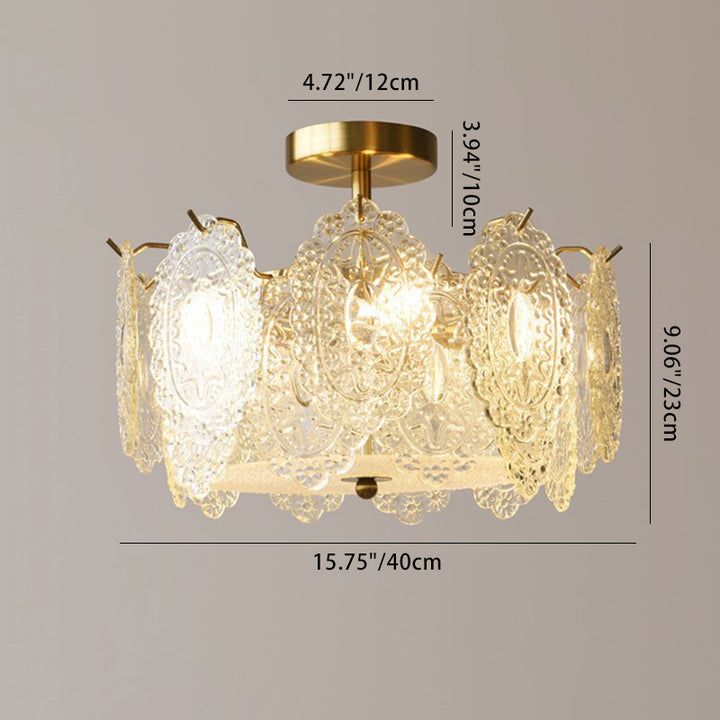 Plafonnier semi-encastré à 5/6 lumières en fer et verre avec perle crème traditionnelle française pour chambre 