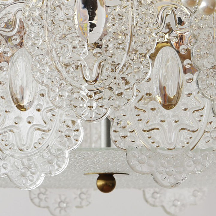 Plafonnier semi-encastré à 5/6 lumières en fer et verre avec perle crème traditionnelle française pour chambre 