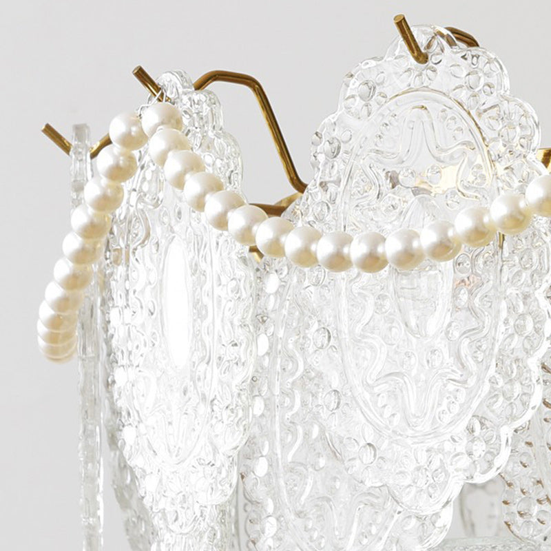 Plafonnier semi-encastré à 5/6 lumières en fer et verre avec perle crème traditionnelle française pour chambre 