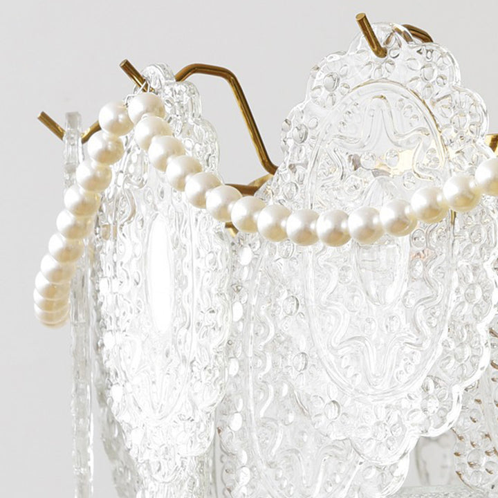 Plafonnier semi-encastré à 5/6 lumières en fer et verre avec perle crème traditionnelle française pour chambre 