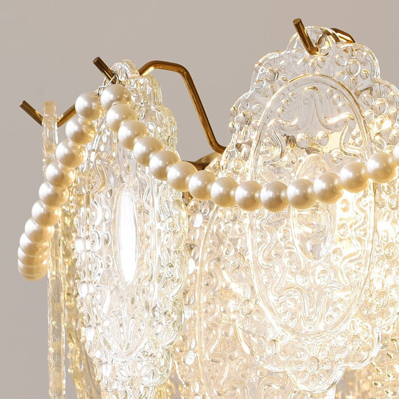 Plafonnier semi-encastré à 5/6 lumières en fer et verre avec perle crème traditionnelle française pour chambre 