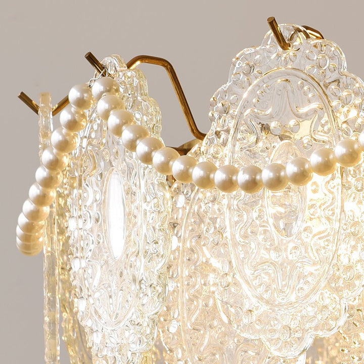 Plafonnier semi-encastré à 5/6 lumières en fer et verre avec perle crème traditionnelle française pour chambre 