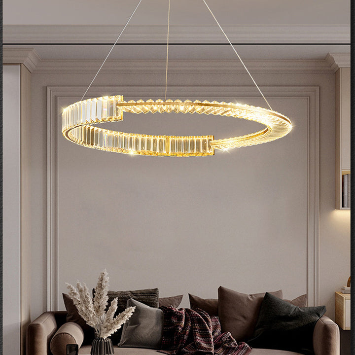 Modern Luxury Round Hardware Crystal LED Chandelier For Living Room
