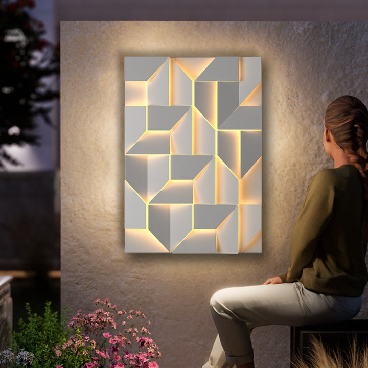 Applique Murale LED en Acier Inoxydable Géométrique Rectangulaire Étanche Solaire Minimaliste Moderne Pour Extérieur 