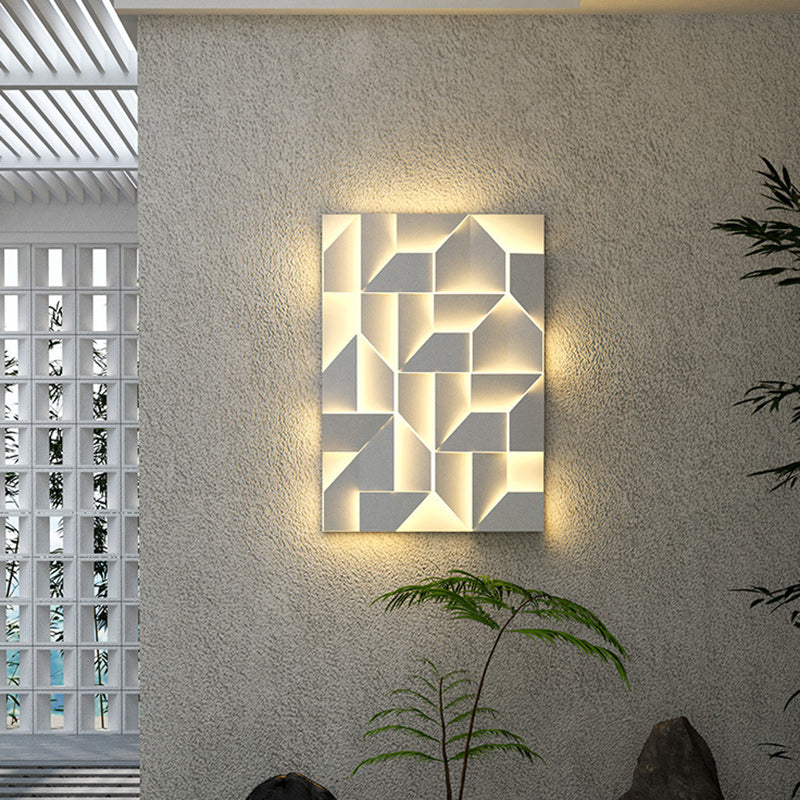 Applique Murale LED en Acier Inoxydable Géométrique Rectangulaire Étanche Solaire Minimaliste Moderne Pour Extérieur 