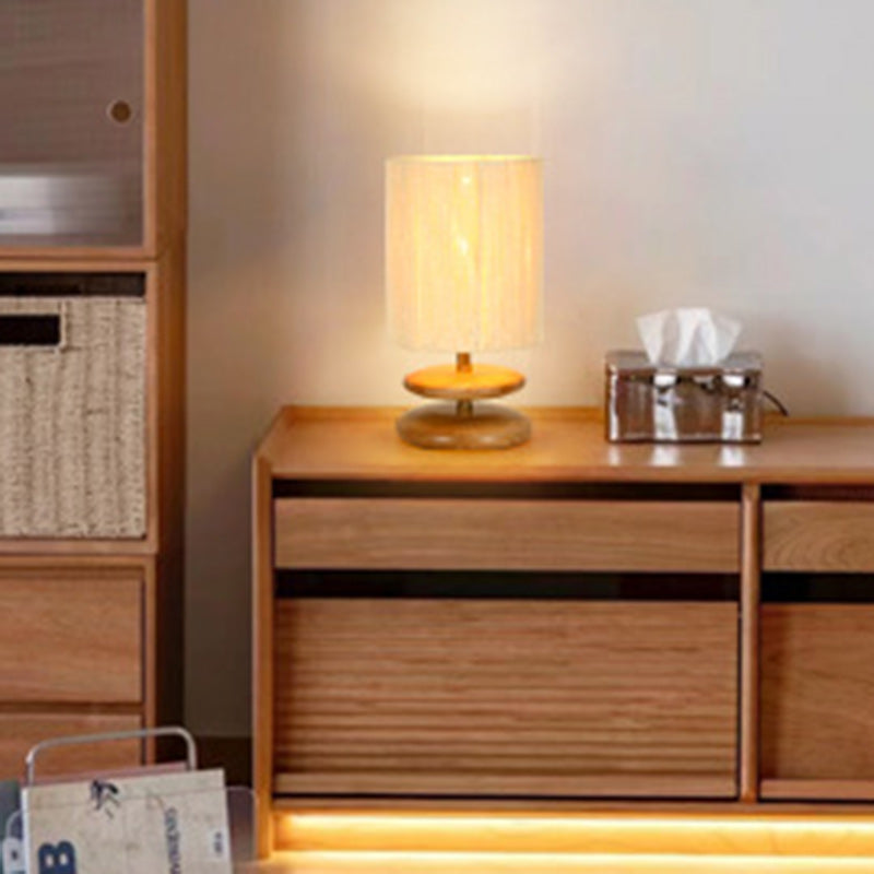 Lampe de table moderne mi-siècle ronde cylindrique en bois de frêne avec corde en papier et matériel à 1 lumière pour chambre 