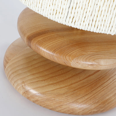 Lampe de table moderne mi-siècle ronde cylindrique en bois de frêne avec corde en papier et matériel à 1 lumière pour chambre 