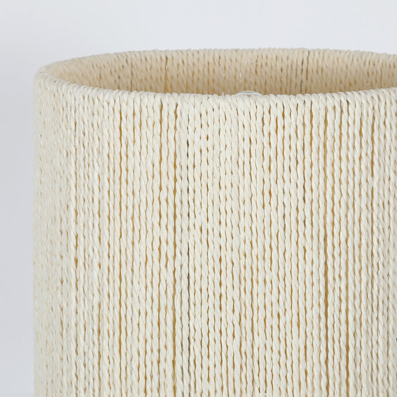 Lampe de table moderne mi-siècle ronde cylindrique en bois de frêne avec corde en papier et matériel à 1 lumière pour chambre 