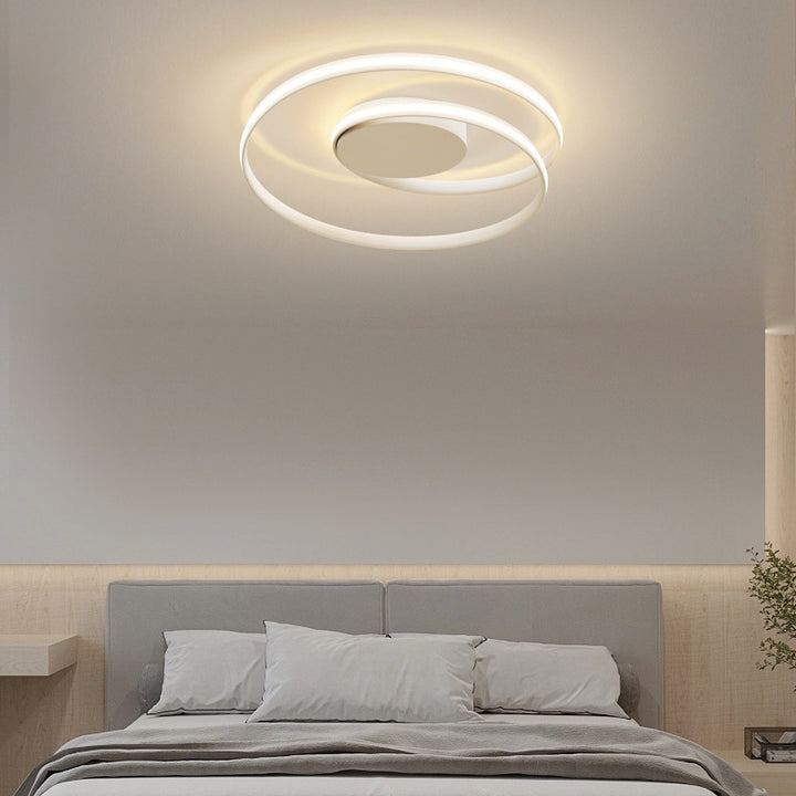 Plafonnier semi-encastré LED en aluminium et silicone à double rond moderne minimaliste pour chambre à coucher 