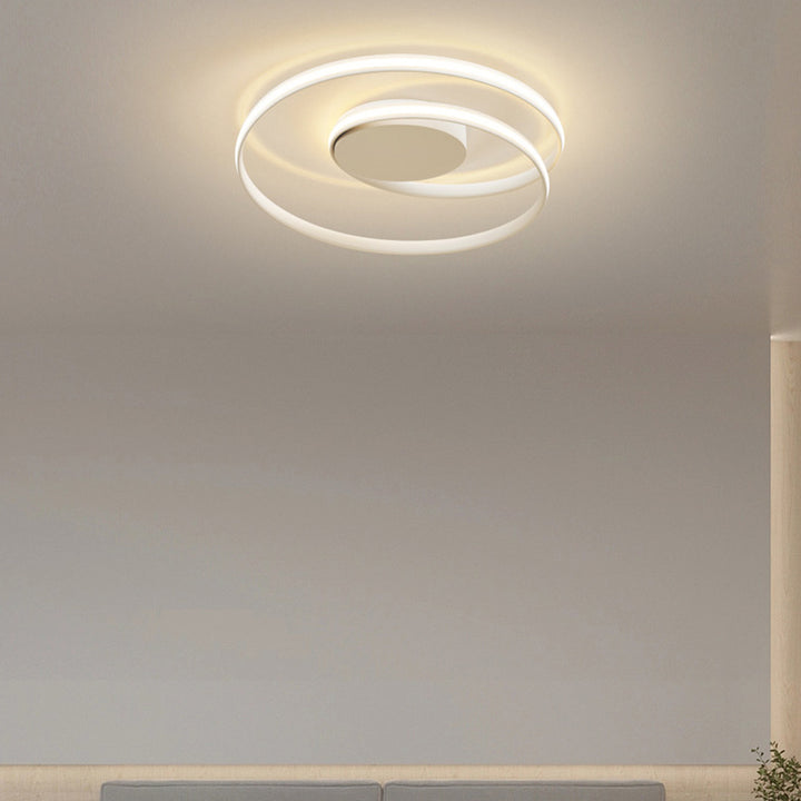 Plafonnier semi-encastré LED en aluminium et silicone à double rond moderne minimaliste pour chambre à coucher 