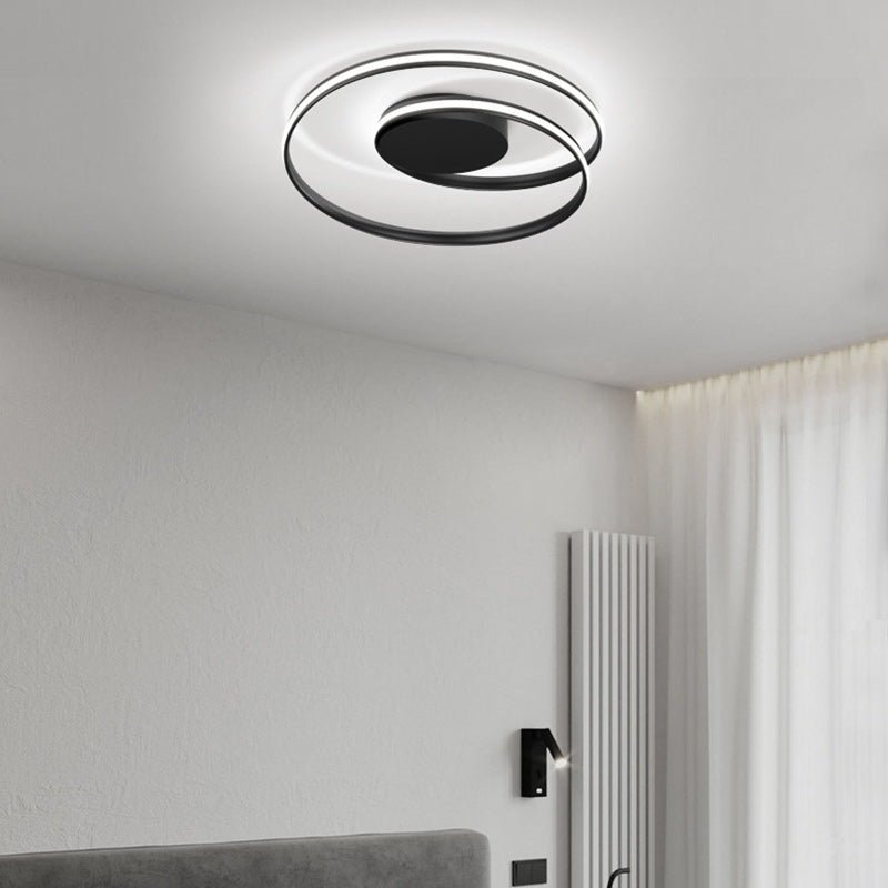 Plafonnier semi-encastré LED en aluminium et silicone à double rond moderne minimaliste pour chambre à coucher 