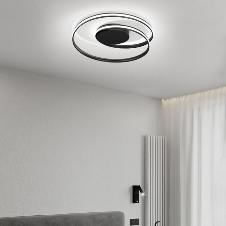 Plafonnier semi-encastré LED en aluminium et silicone à double rond moderne minimaliste pour chambre à coucher 