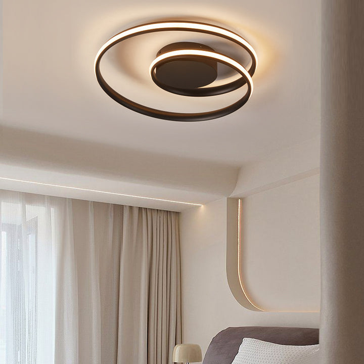 Plafonnier semi-encastré LED en aluminium et silicone à double rond moderne minimaliste pour chambre à coucher 