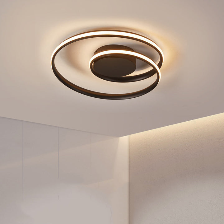 Plafonnier semi-encastré LED en aluminium et silicone à double rond moderne minimaliste pour chambre à coucher 