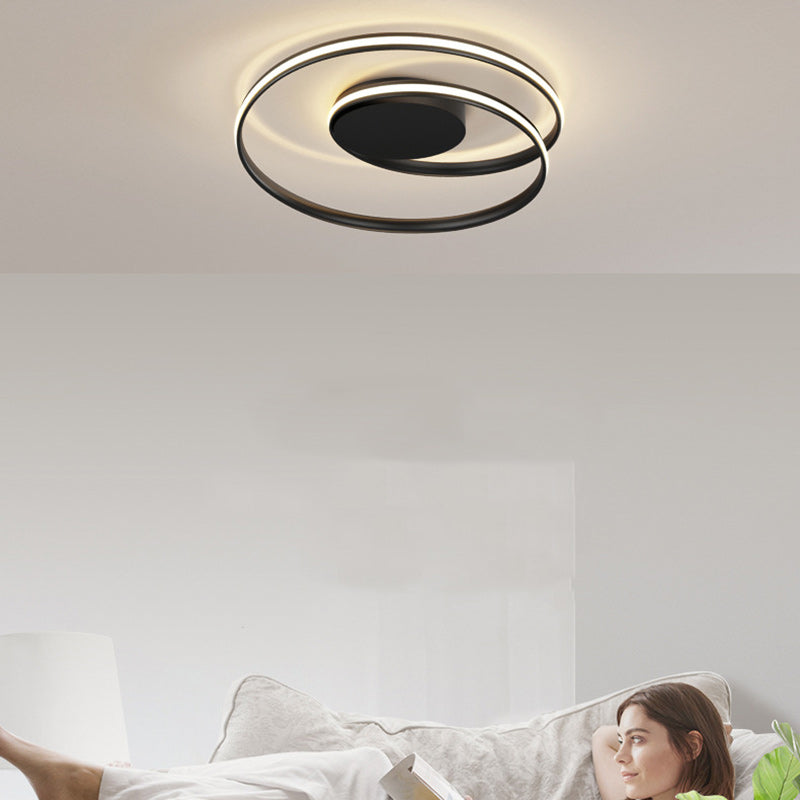 Plafonnier semi-encastré LED en aluminium et silicone à double rond moderne minimaliste pour chambre à coucher 