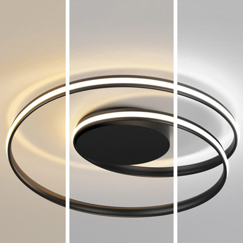Plafonnier semi-encastré LED en aluminium et silicone à double rond moderne minimaliste pour chambre à coucher 