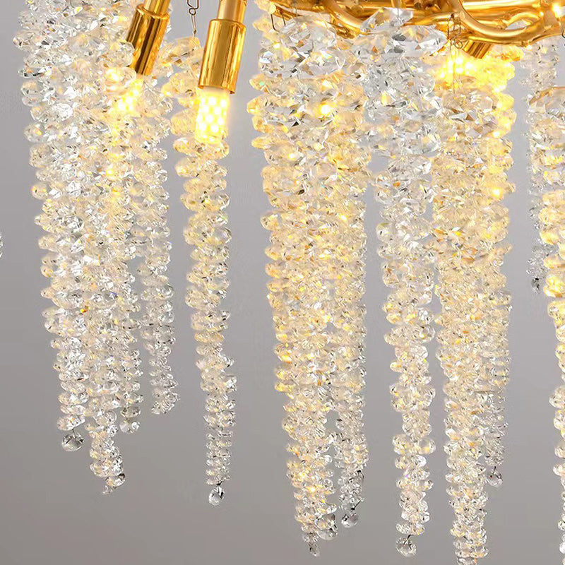 Lustre moderne de luxe en forme de brindille ronde en aluminium avec cristaux 8/13/15 lumières pour salon 