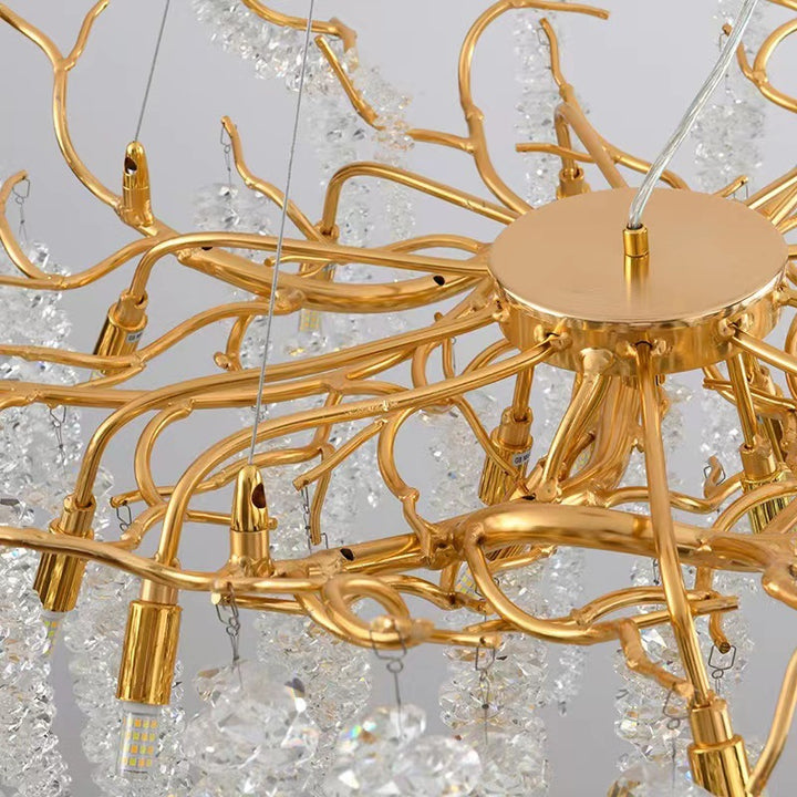 Lustre moderne de luxe en forme de brindille ronde en aluminium avec cristaux 8/13/15 lumières pour salon 