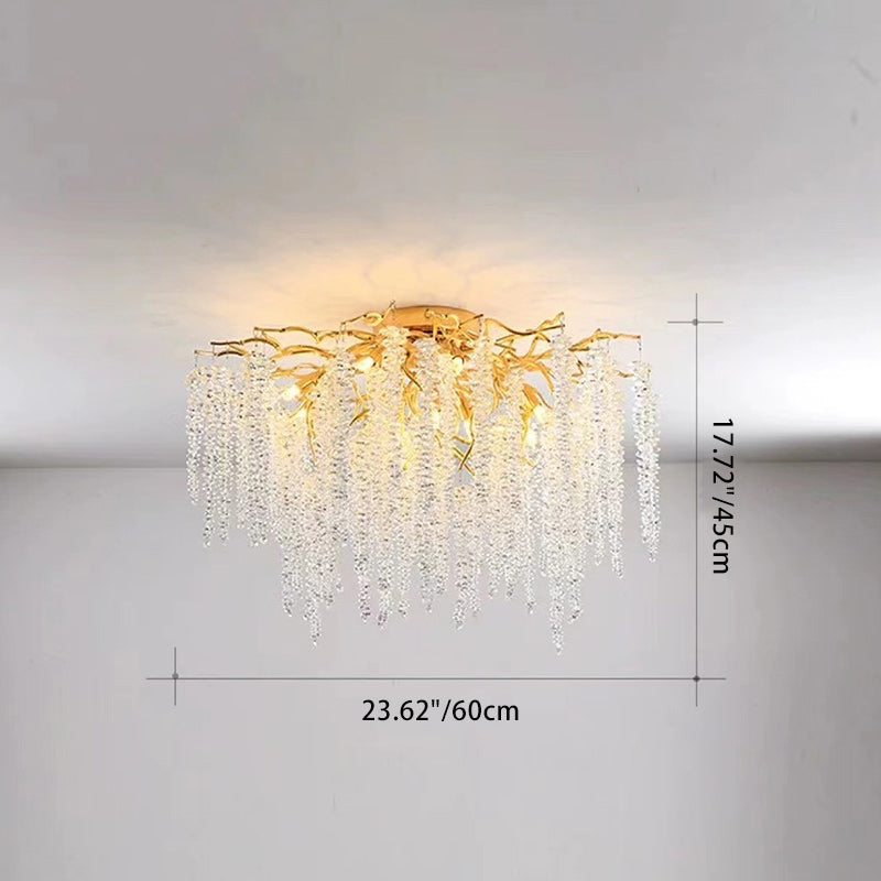 Lustre semi-encastré moderne de luxe en forme de brindille en aluminium rond avec cristal 8/13/15 lumières pour chambre à coucher 