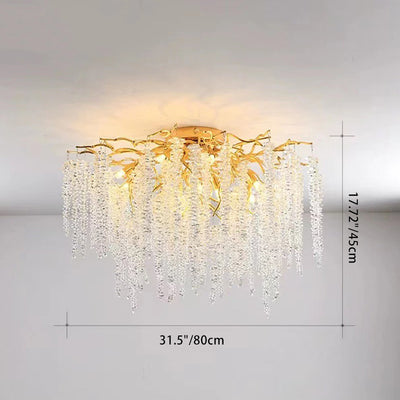 Lustre semi-encastré moderne de luxe en forme de brindille en aluminium rond avec cristal 8/13/15 lumières pour chambre à coucher 