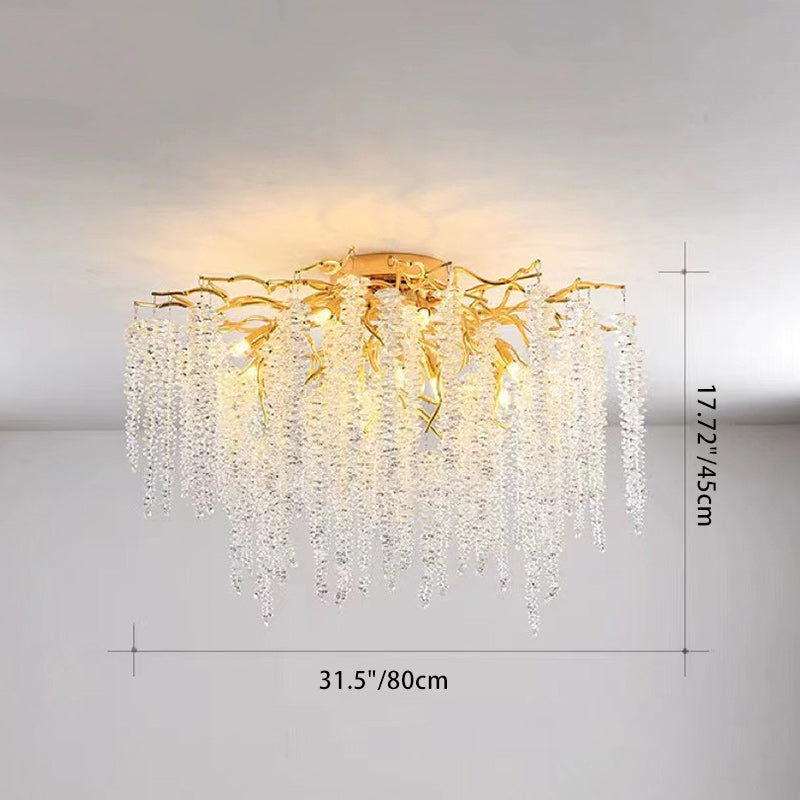 Lustre semi-encastré moderne de luxe en forme de brindille en aluminium rond avec cristal 8/13/15 lumières pour chambre à coucher 
