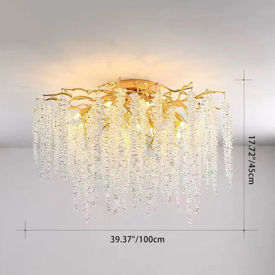 Lustre semi-encastré moderne de luxe en forme de brindille en aluminium rond avec cristal 8/13/15 lumières pour chambre à coucher 