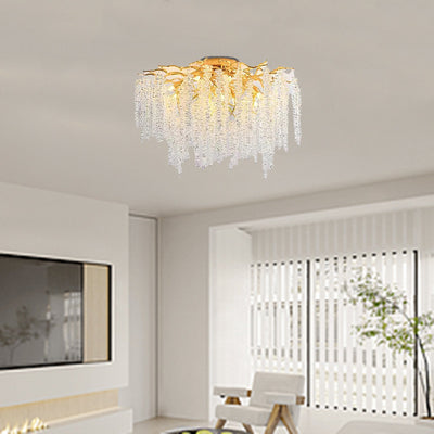 Lustre semi-encastré moderne de luxe en forme de brindille en aluminium rond avec cristal 8/13/15 lumières pour chambre à coucher 