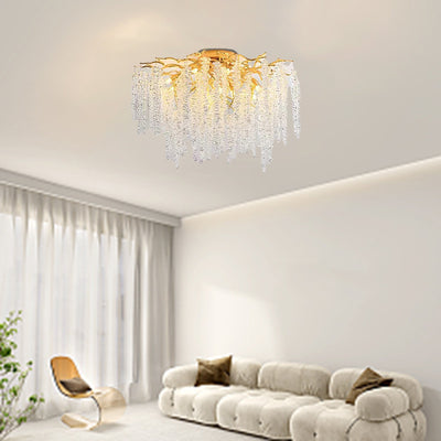 Lustre semi-encastré moderne de luxe en forme de brindille en aluminium rond avec cristal 8/13/15 lumières pour chambre à coucher 