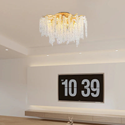 Lustre semi-encastré moderne de luxe en forme de brindille en aluminium rond avec cristal 8/13/15 lumières pour chambre à coucher 