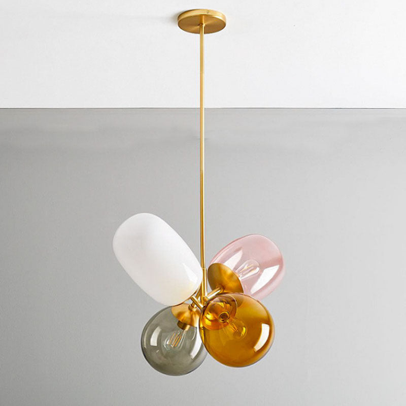 Lustre contemporain scandinave cylindrique rond à bulles en verre et fer à 4 lumières pour chambre 