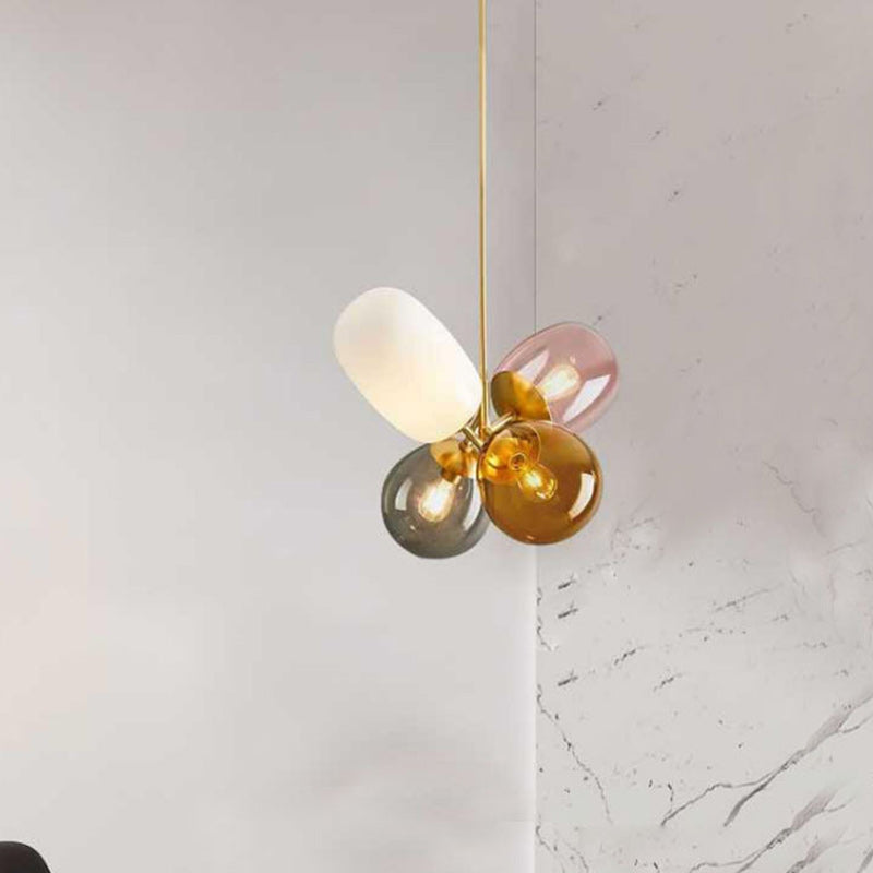 Lustre contemporain scandinave cylindrique rond à bulles en verre et fer à 4 lumières pour chambre 