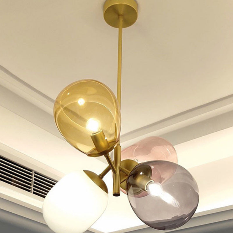 Lustre contemporain scandinave cylindrique rond à bulles en verre et fer à 4 lumières pour chambre 