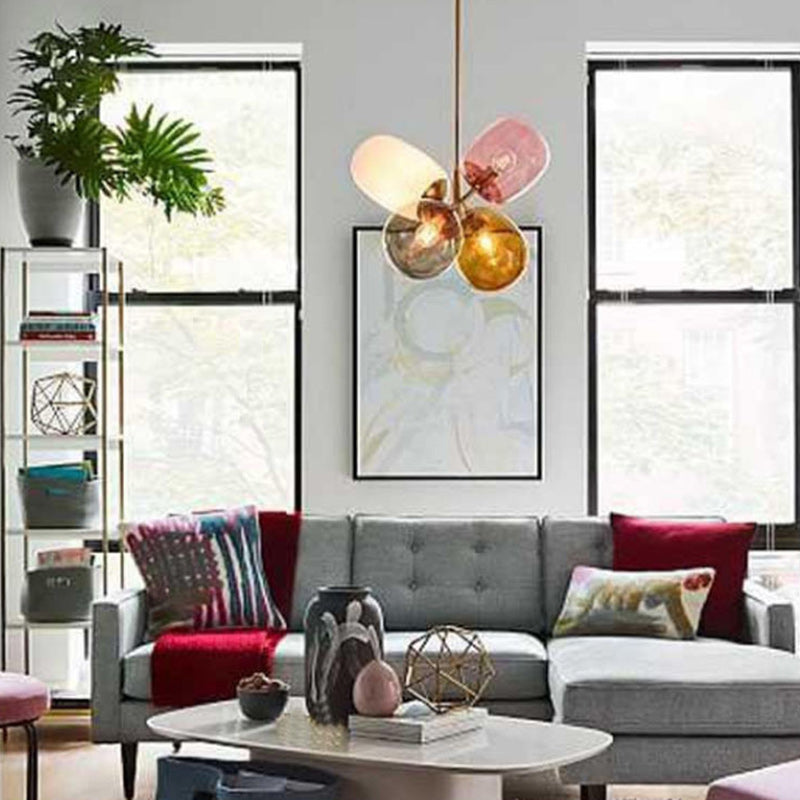 Lustre contemporain scandinave cylindrique rond à bulles en verre et fer à 4 lumières pour chambre 