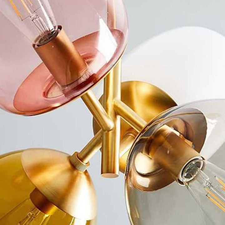 Lustre contemporain scandinave cylindrique rond à bulles en verre et fer à 4 lumières pour chambre 