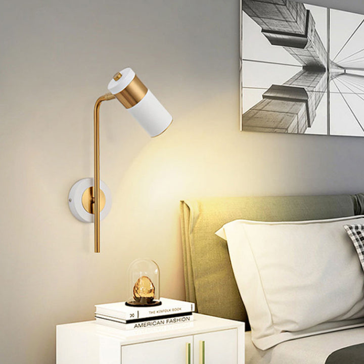 Zeitgenössische skandinavische verstellbare runde Zylinder-Eisen-Wandleuchte mit 1 Licht für das Schlafzimmer 