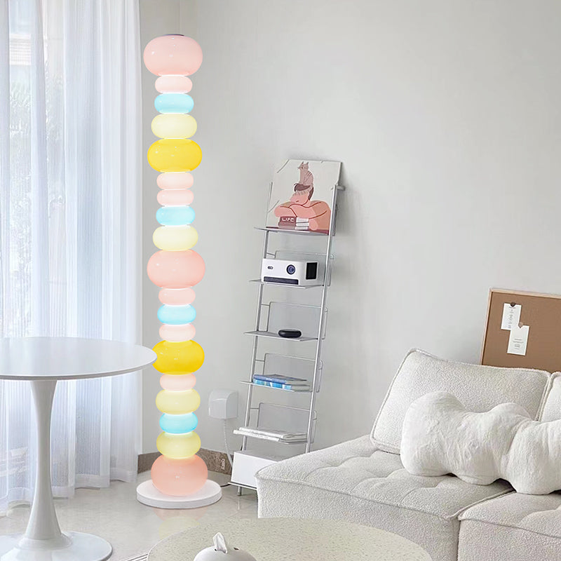 Contemporary Creative Candy Cane Shape Round Hardware Glass LED Standing Floor Lamp For Living Room