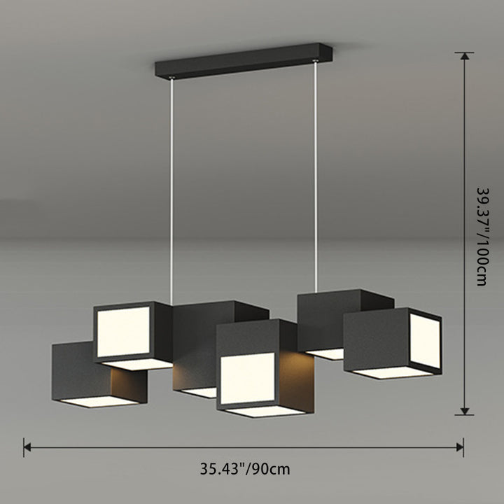 Lustre contemporain en forme de cube Rubik scandinave décalé carré en fer et acrylique LED pour salle à manger 
