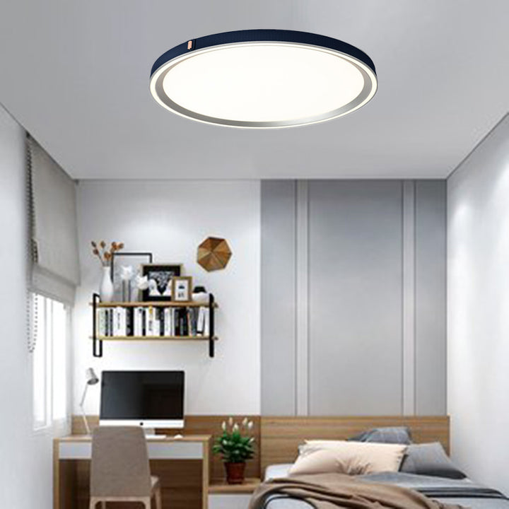 Moderne minimalistische runde Kuppel Deckenleuchte aus Aluminium, Eisen, Leder und Acryl mit LED für das Schlafzimmer 