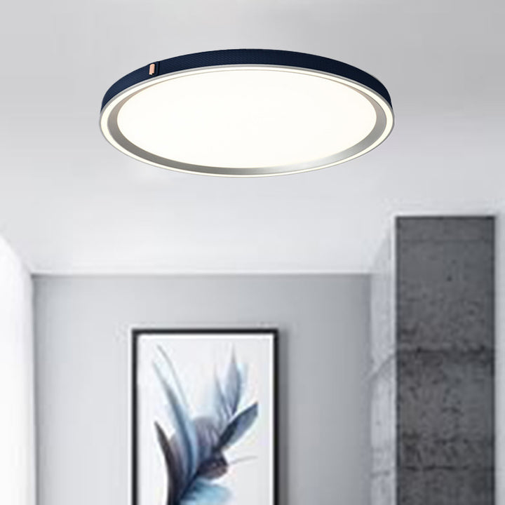 Moderne minimalistische runde Kuppel Deckenleuchte aus Aluminium, Eisen, Leder und Acryl mit LED für das Schlafzimmer 