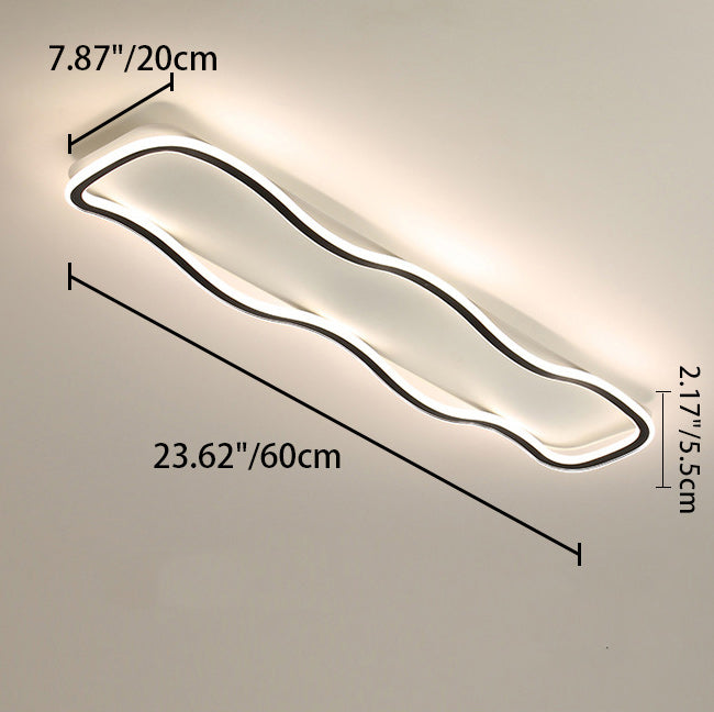 Plafonnier LED rectangulaire contemporain créatif en aluminium et silicone avec vagues linéaires pour chambre 