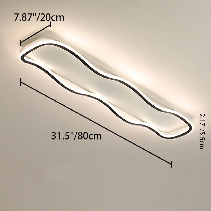 Plafonnier LED rectangulaire contemporain créatif en aluminium et silicone avec vagues linéaires pour chambre 