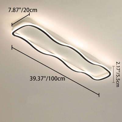Plafonnier LED rectangulaire contemporain créatif en aluminium et silicone avec vagues linéaires pour chambre 