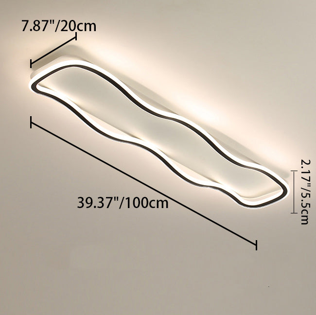 Plafonnier LED rectangulaire contemporain créatif en aluminium et silicone avec vagues linéaires pour chambre 