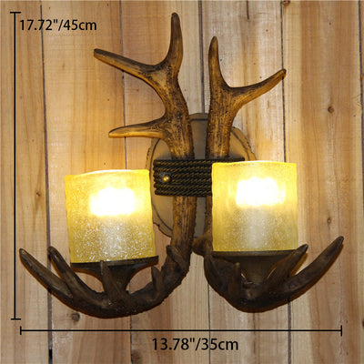 Contemporary Creative Antler Cylinder Resin Glass 2-Light Wall Sconce Lamp For Bedroom