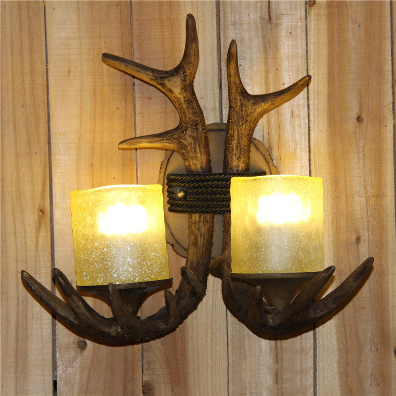 Contemporary Creative Antler Cylinder Resin Glass 2-Light Wall Sconce Lamp For Bedroom