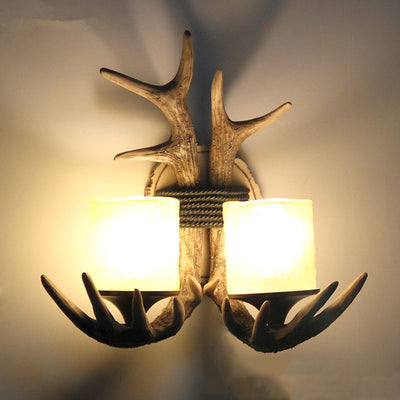 Contemporary Creative Antler Cylinder Resin Glass 2-Light Wall Sconce Lamp For Bedroom