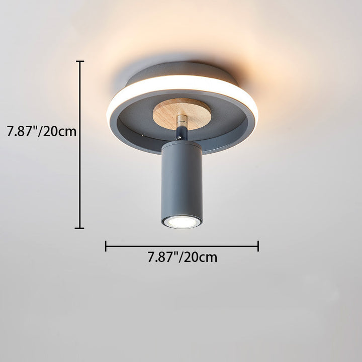 Luz de techo semiempotrada contemporánea escandinava de cilindro redondo de hierro, madera y acrílico con foco LED para dormitorio 